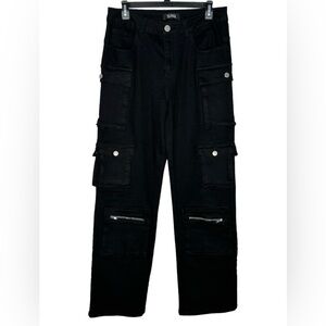 TELEPATIA  Jeans Denim Cargo High Rise Stretch‎ BLACK size 13/31